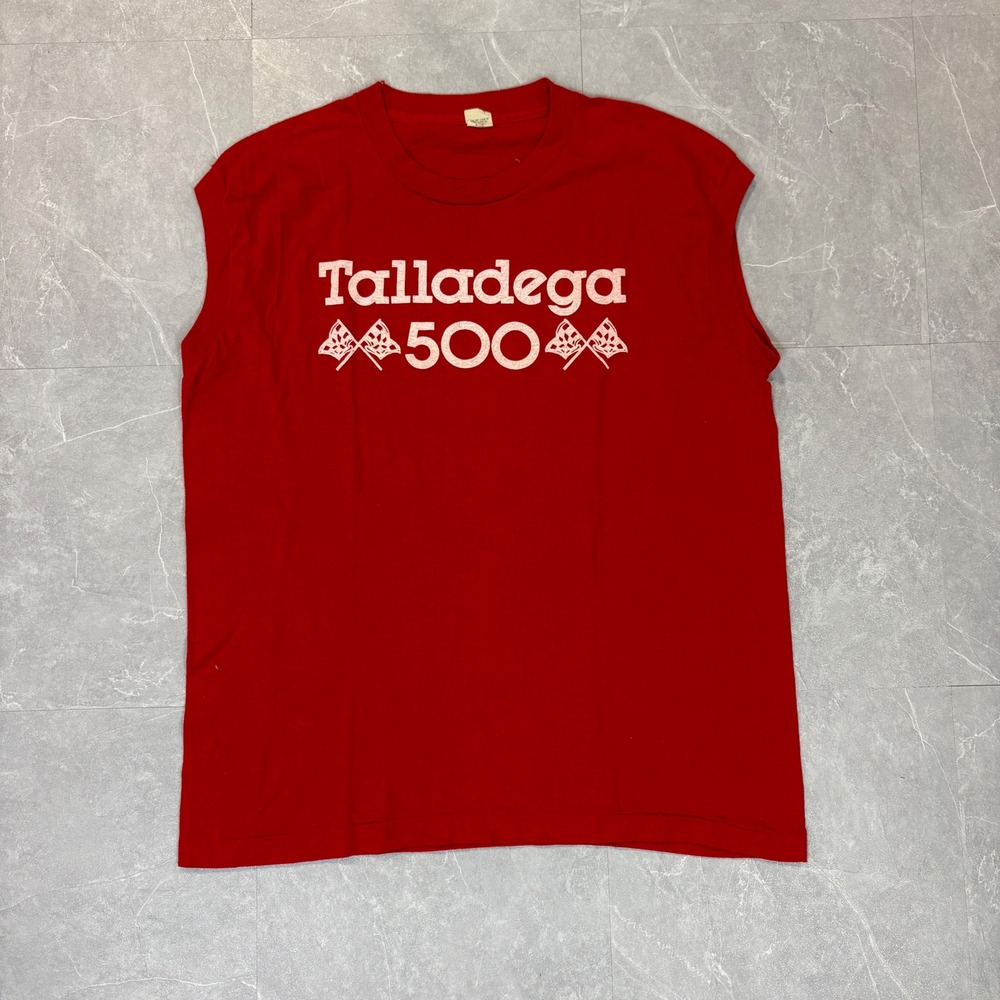 Vintage Screen Stars Talladega 500 Racing Muscle Tee Red XL Made in USA 80s